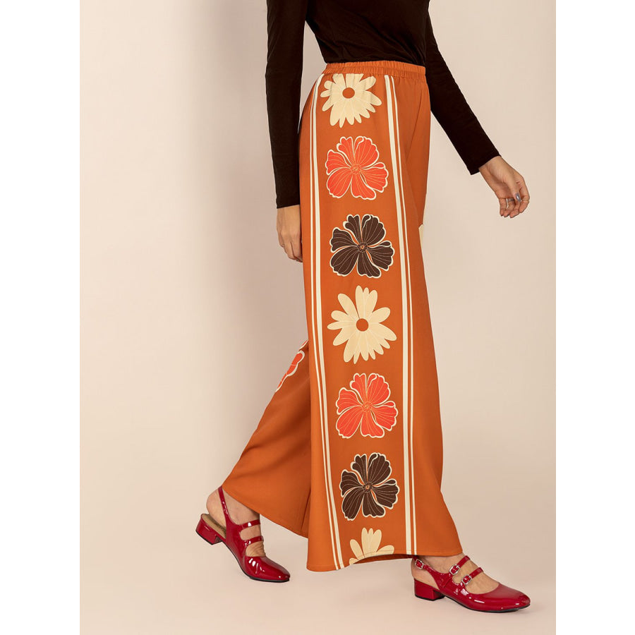 Printed Elastic Waist Wide Leg Pants Apparel and Accessories