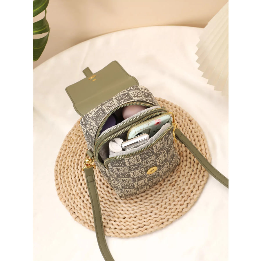 Printed Flap Crossbody Bag Matcha Green / onesize Apparel and Accessories