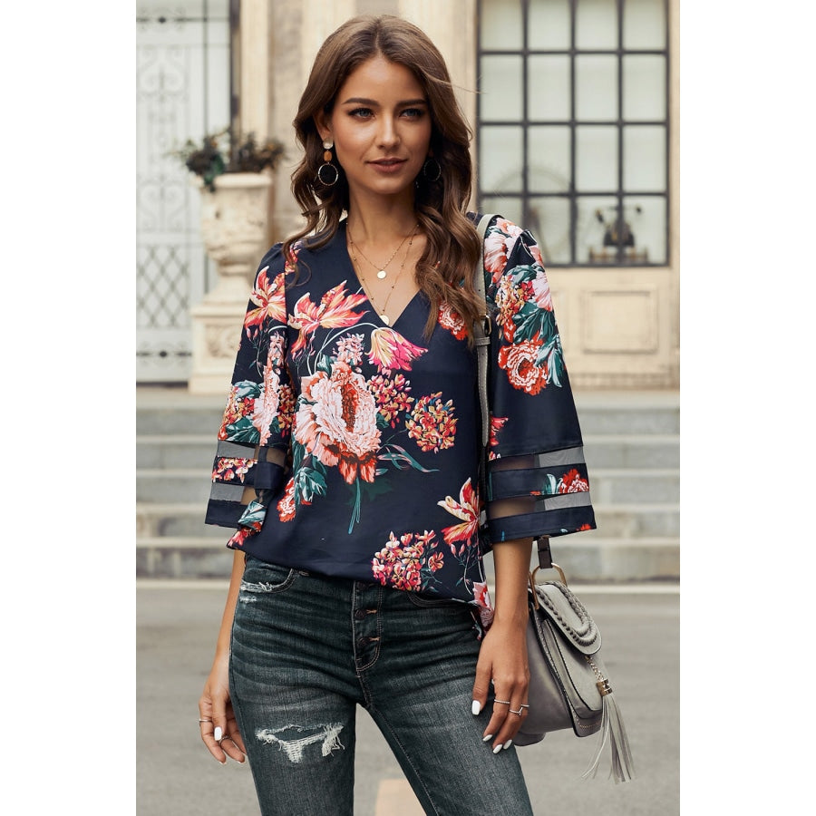 Printed Flare Sleeve Top