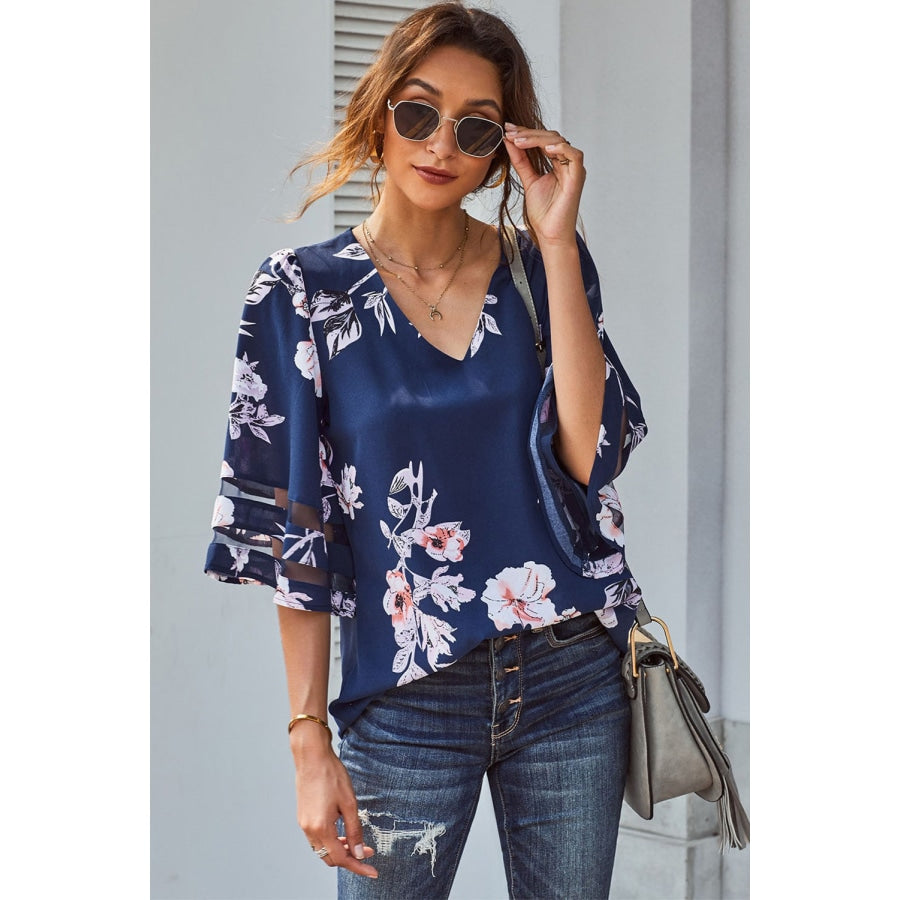 Printed Flare Sleeve Top