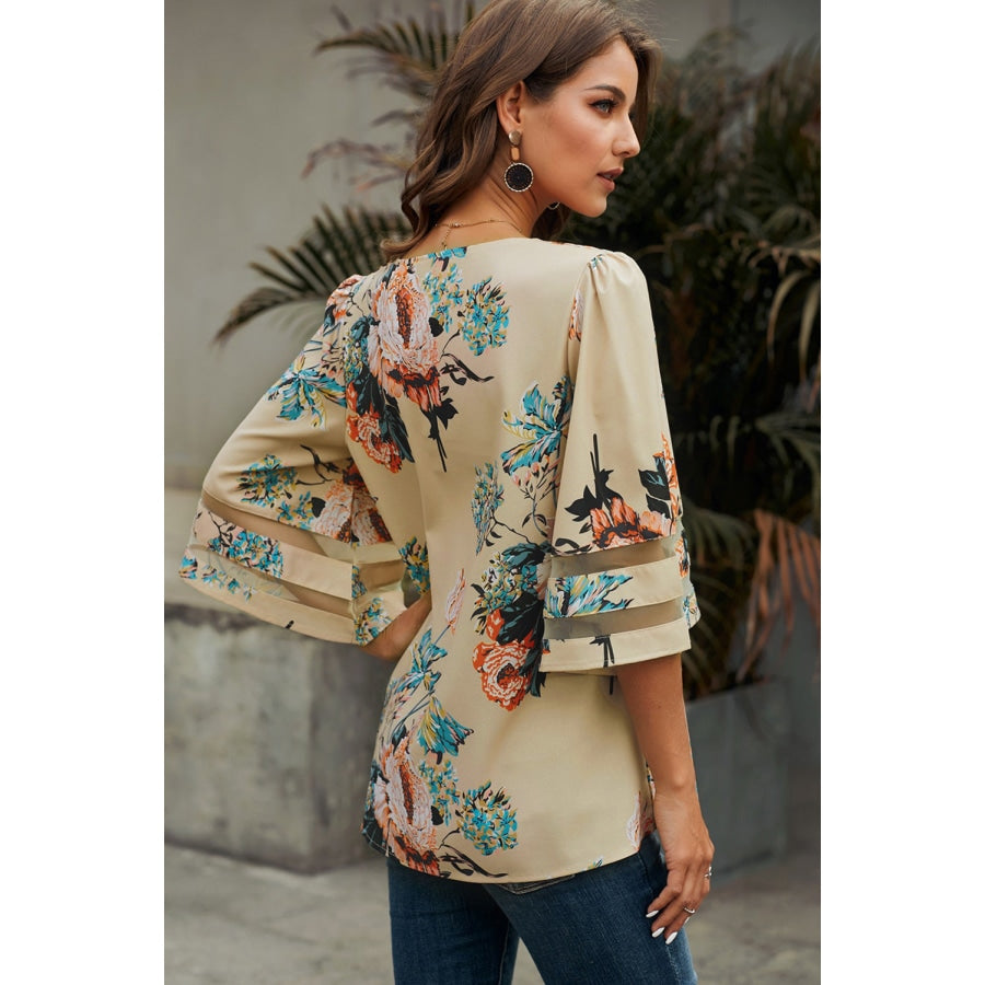 Printed Flare Sleeve Top