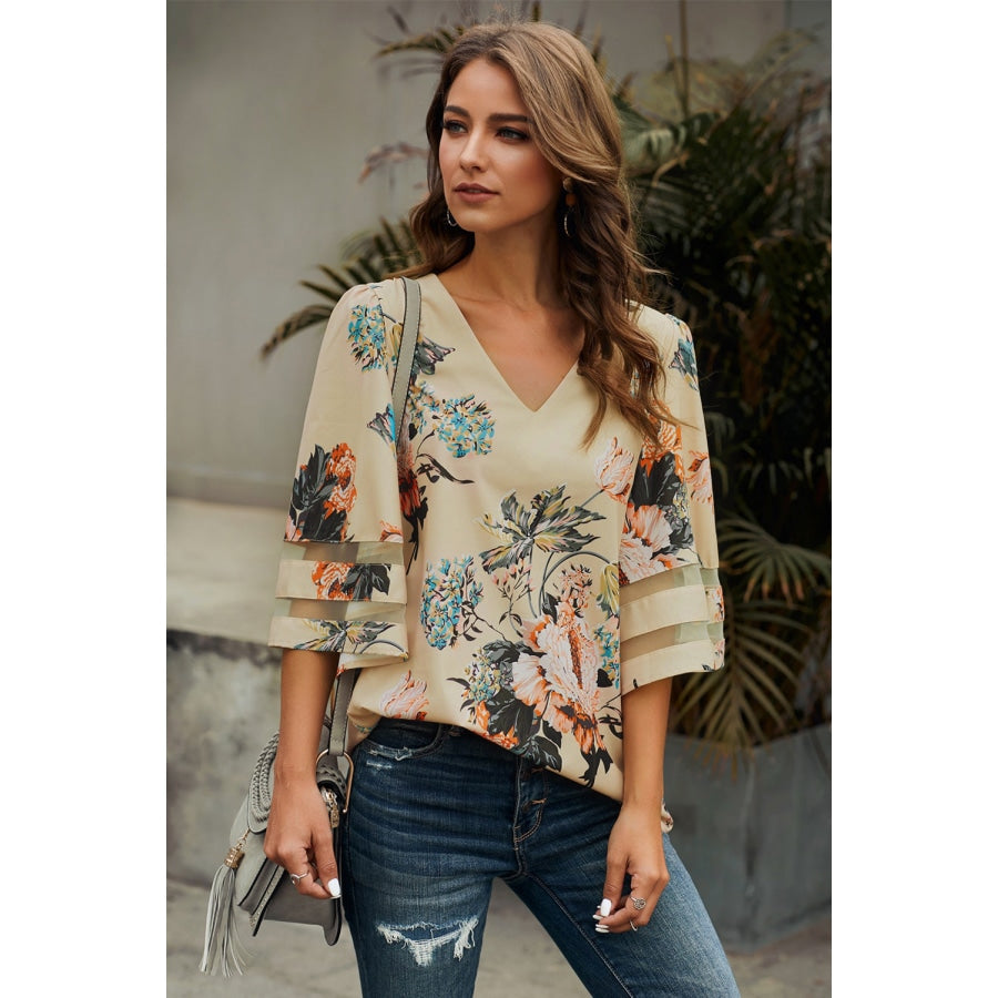 Printed Flare Sleeve Top