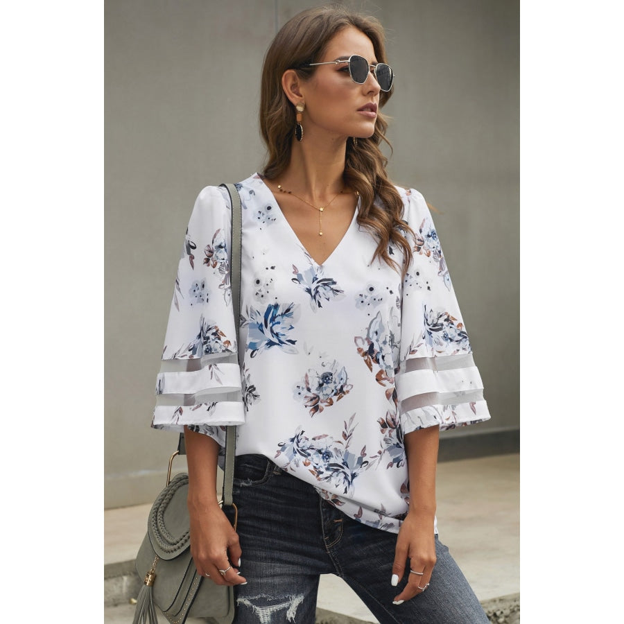 Printed Flare Sleeve Top