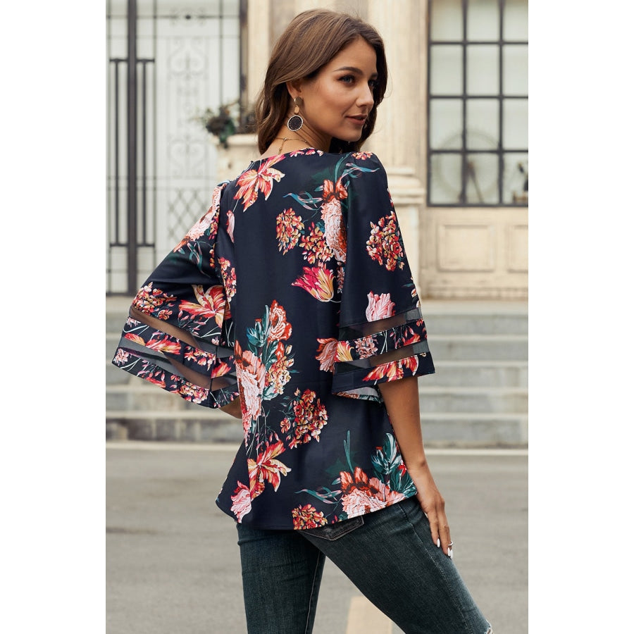 Printed Flare Sleeve Top