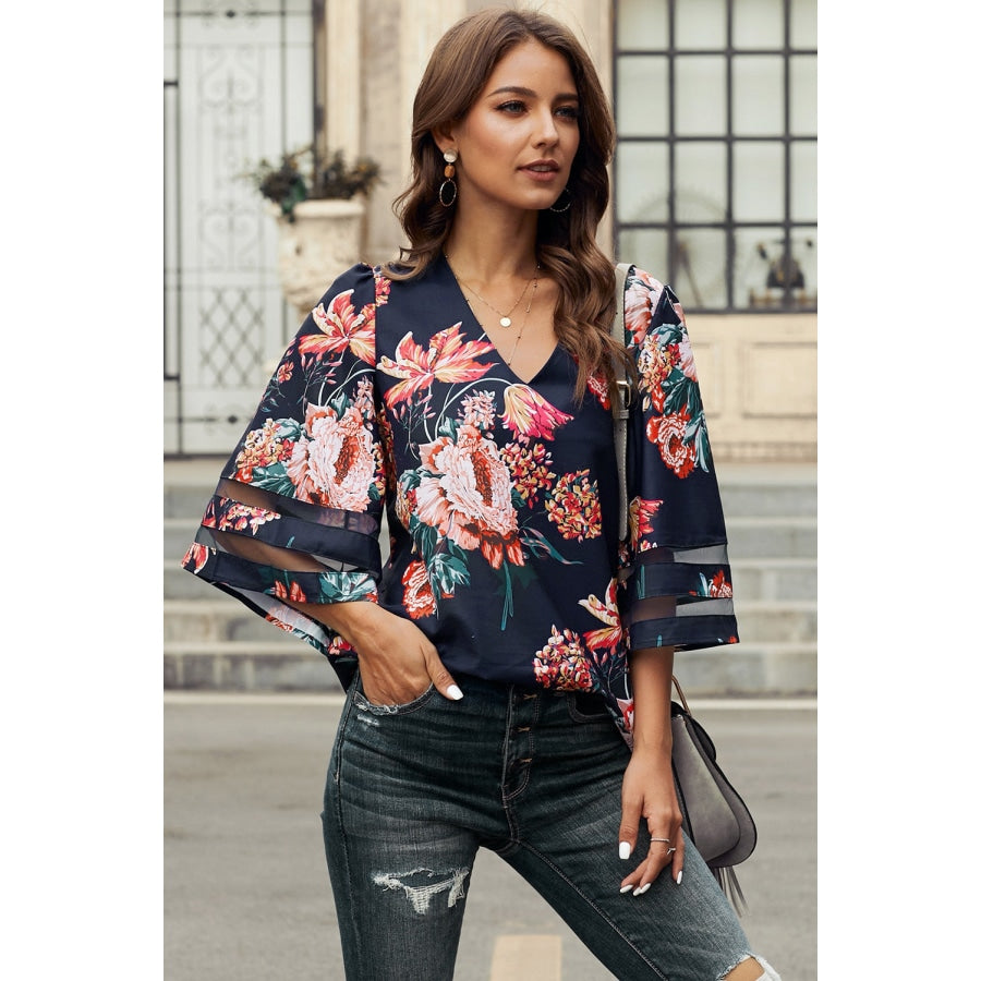 Printed Flare Sleeve Top