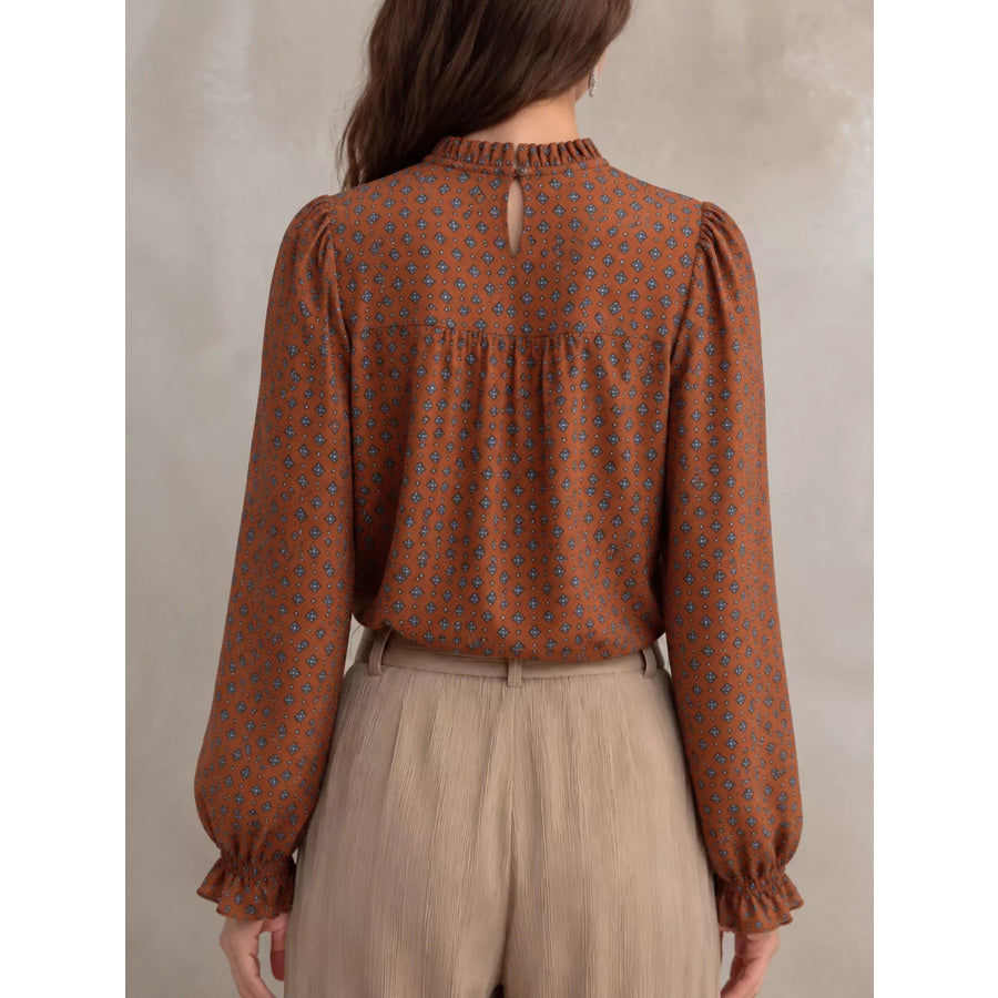 Printed Flounce Sleeve Blouse Apparel and Accessories
