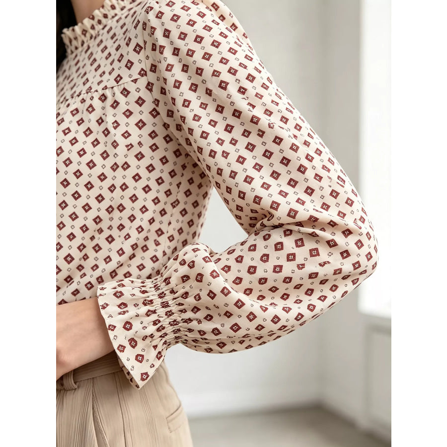 Printed Flounce Sleeve Blouse Apparel and Accessories