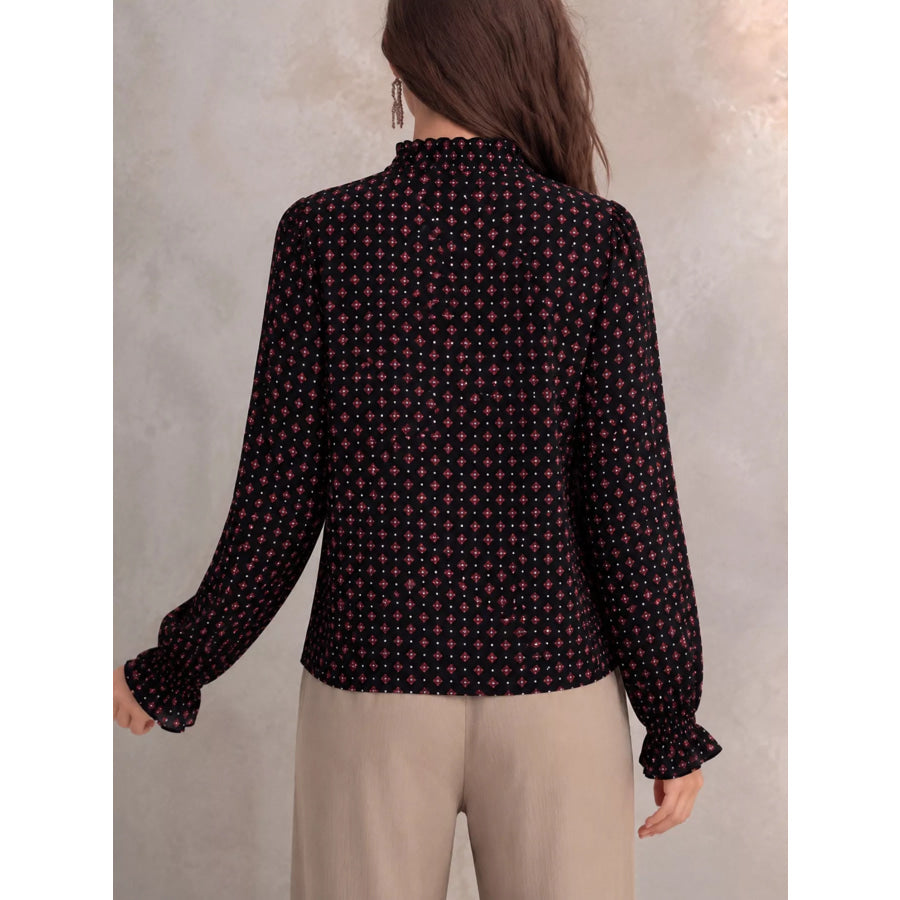 Printed Flounce Sleeve Blouse Apparel and Accessories