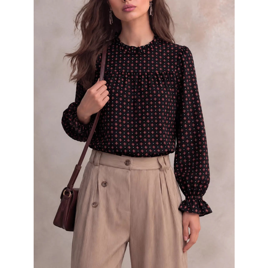 Printed Flounce Sleeve Blouse Apparel and Accessories