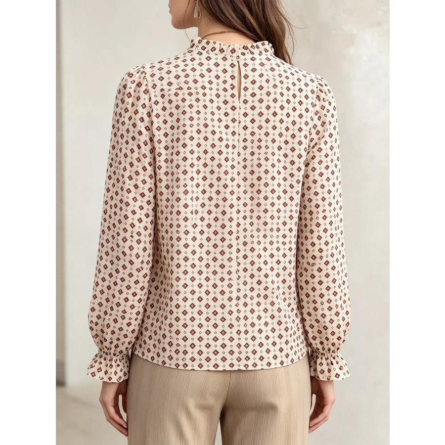 Printed Flounce Sleeve Blouse Apparel and Accessories