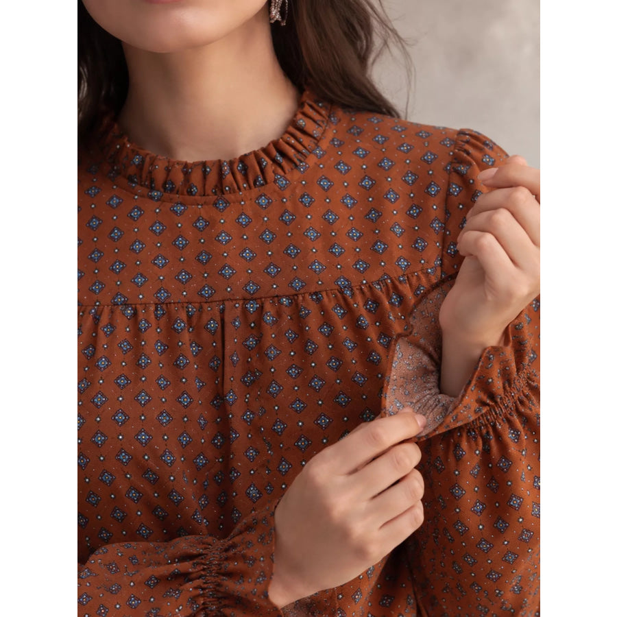 Printed Flounce Sleeve Blouse Apparel and Accessories
