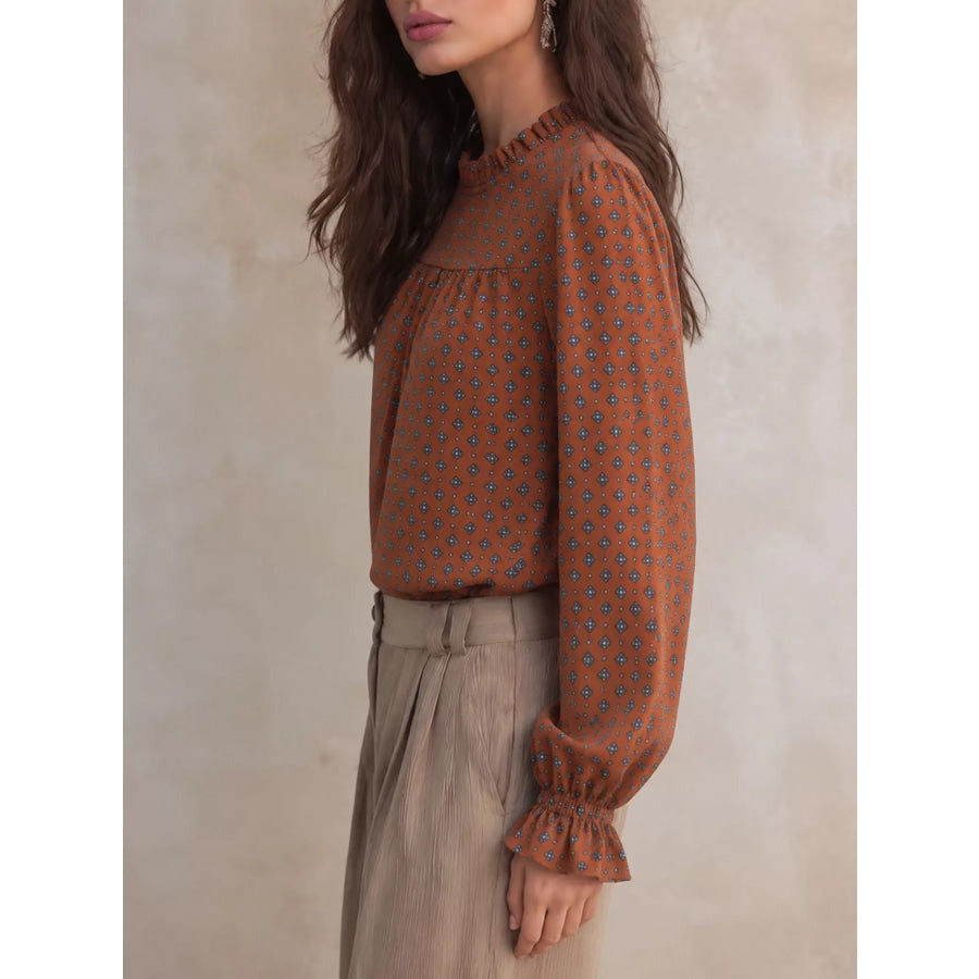 Printed Flounce Sleeve Blouse Apparel and Accessories