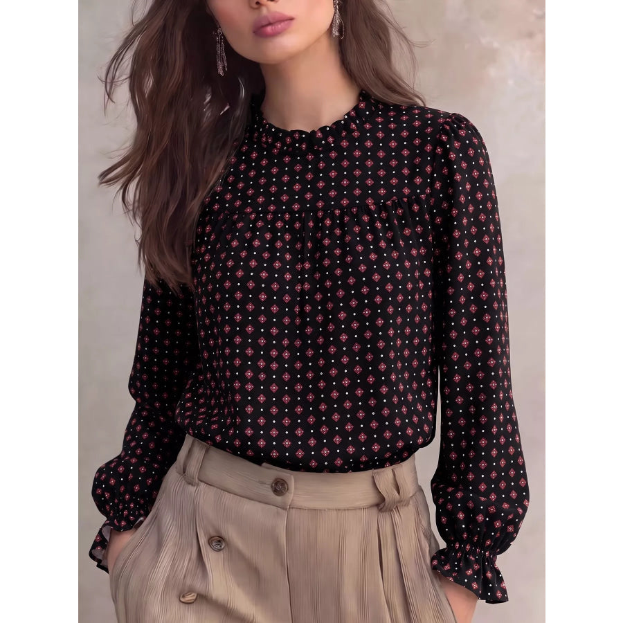 Printed Flounce Sleeve Blouse Apparel and Accessories