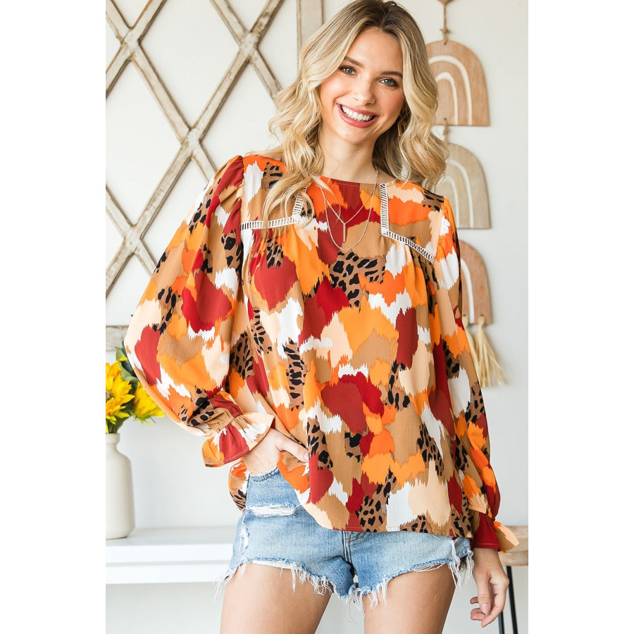 Printed Flounce Sleeve Buttoned Blouse