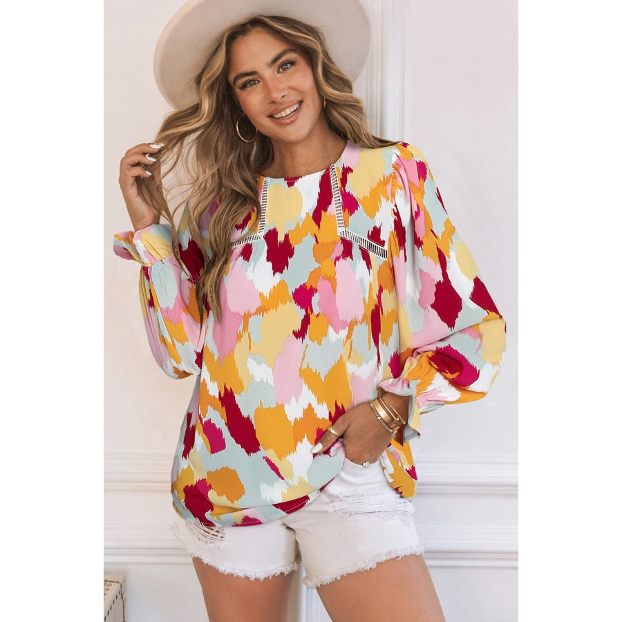 Printed Flounce Sleeve Buttoned Blouse