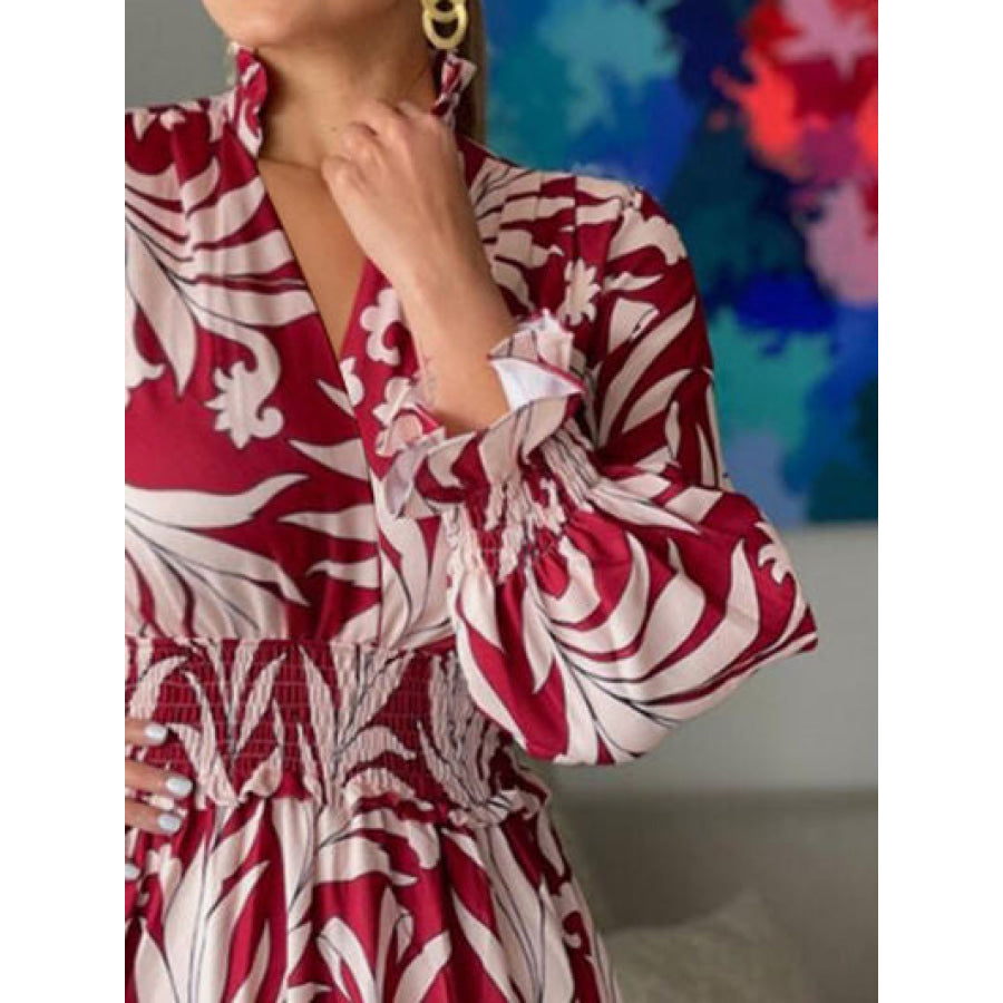 Printed Flounce Sleeve Maxi Dress Deep Red / S Apparel and Accessories