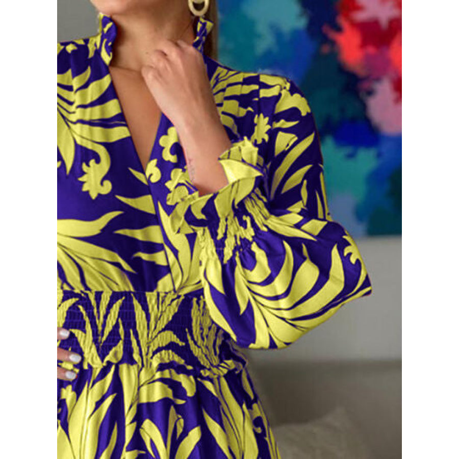 Printed Flounce Sleeve Maxi Dress Apparel and Accessories