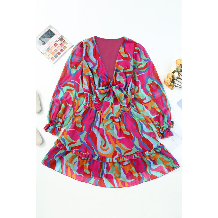 Printed Flounce Sleeve Mini Dress Multicolor / S Apparel and Accessories