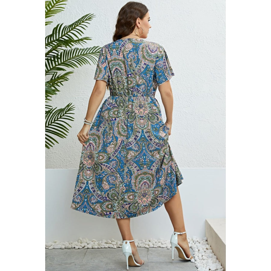 Printed Flutter Sleeve Midi Dress Multicolor / 1X