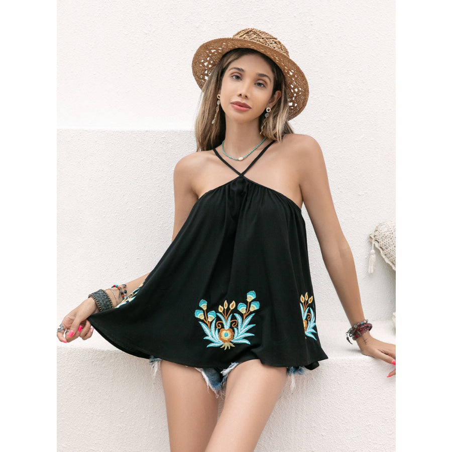 Printed Grecian Neck Cami Black / S Apparel and Accessories