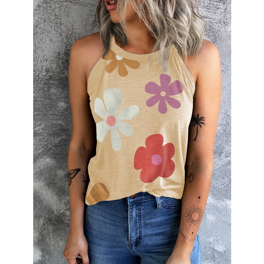 Printed Grecian Neck Cami Tan / S Apparel and Accessories