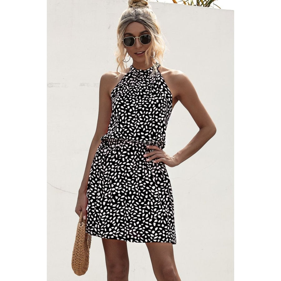 Printed Grecian Neck Mini Dress