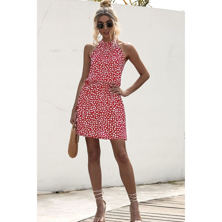 Printed Grecian Neck Mini Dress