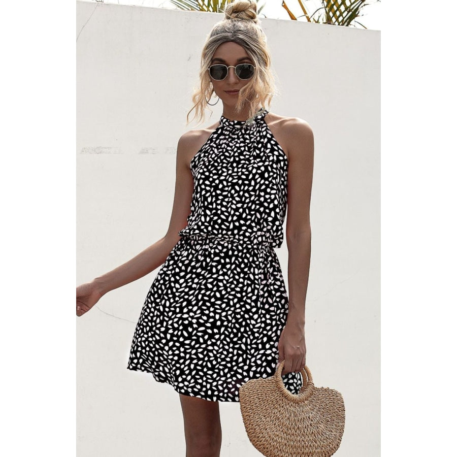 Printed Grecian Neck Mini Dress