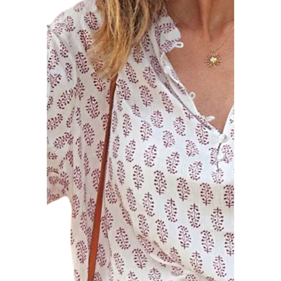 Printed Half Button Long Sleeve Blouse Apparel and Accessories