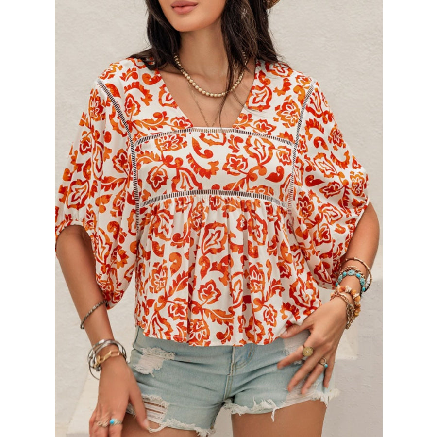 Printed Half Sleeve Blouse Orange / S Apparel and Accessories