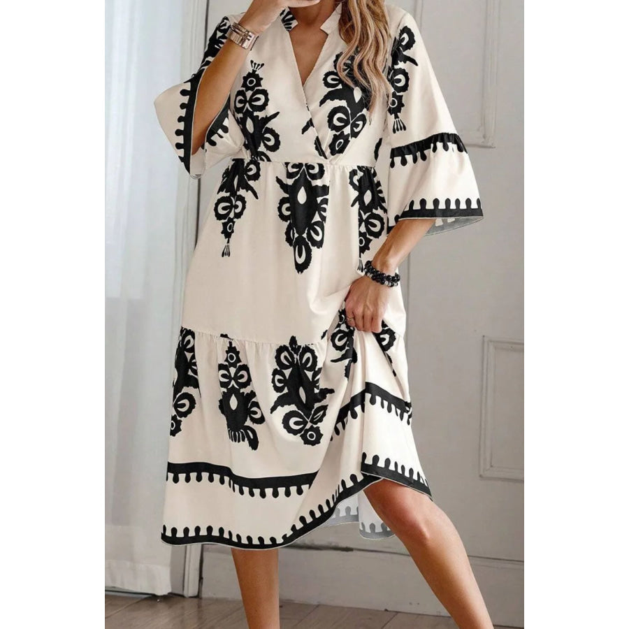 Printed Half Sleeve Knee Length Dress Apparel and Accessories