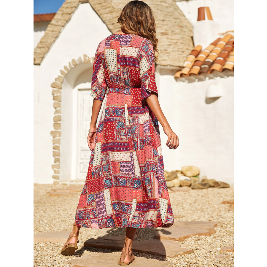 Printed Half Sleeve Midi Dress Apparel and Accessories