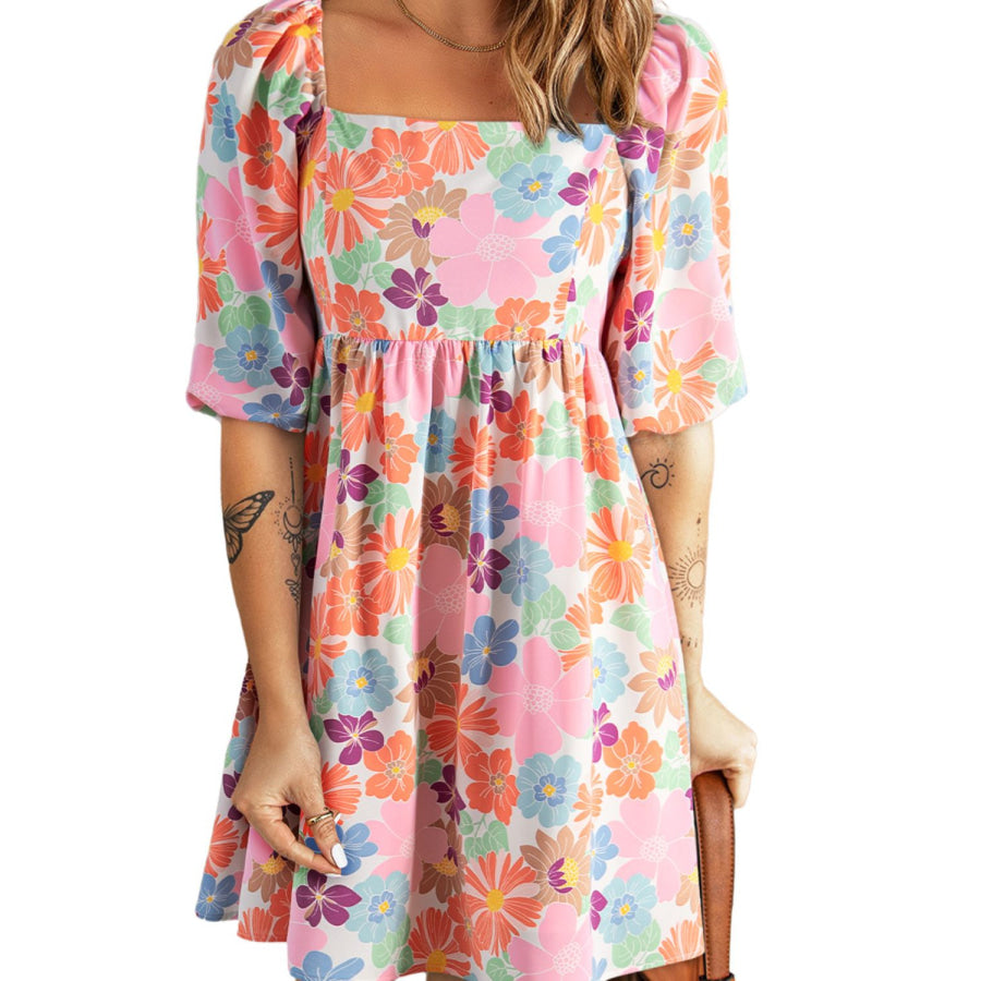 Printed Half Sleeve Mini Dress Apparel and Accessories