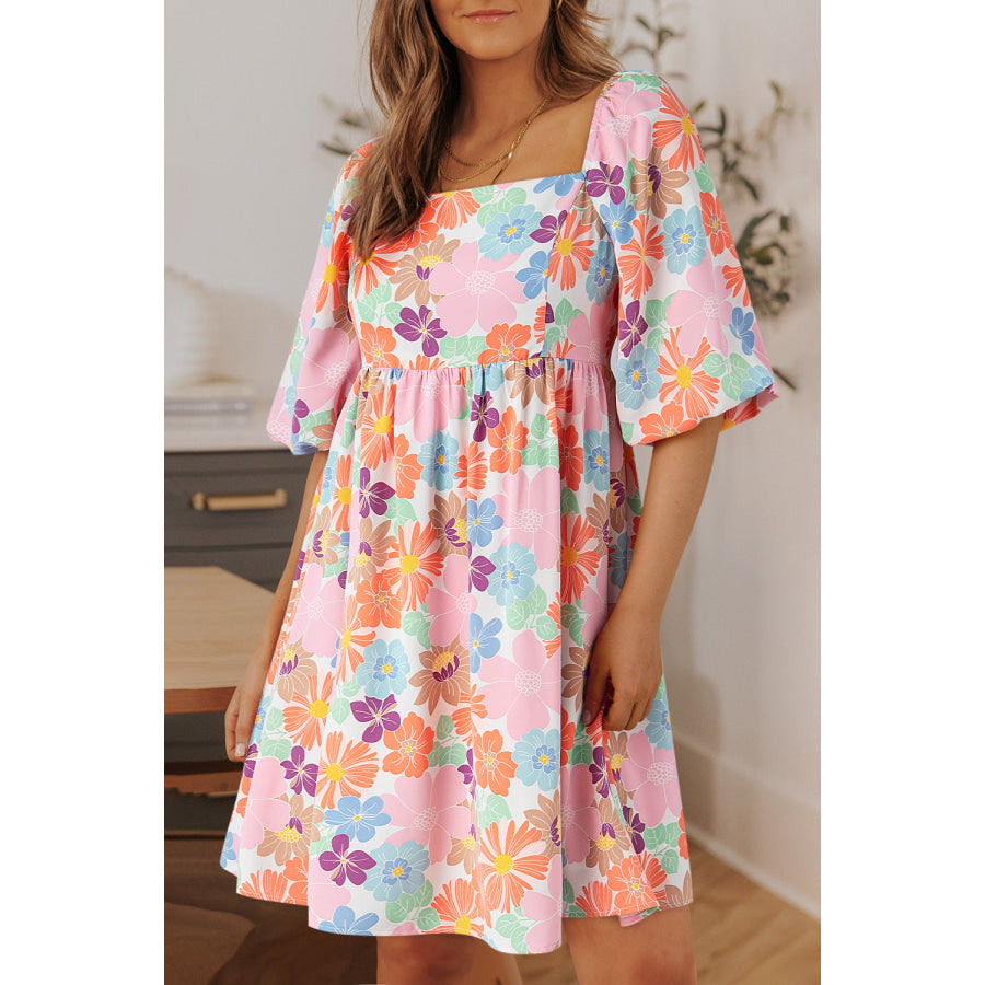 Printed Half Sleeve Mini Dress Multicolor / S Apparel and Accessories