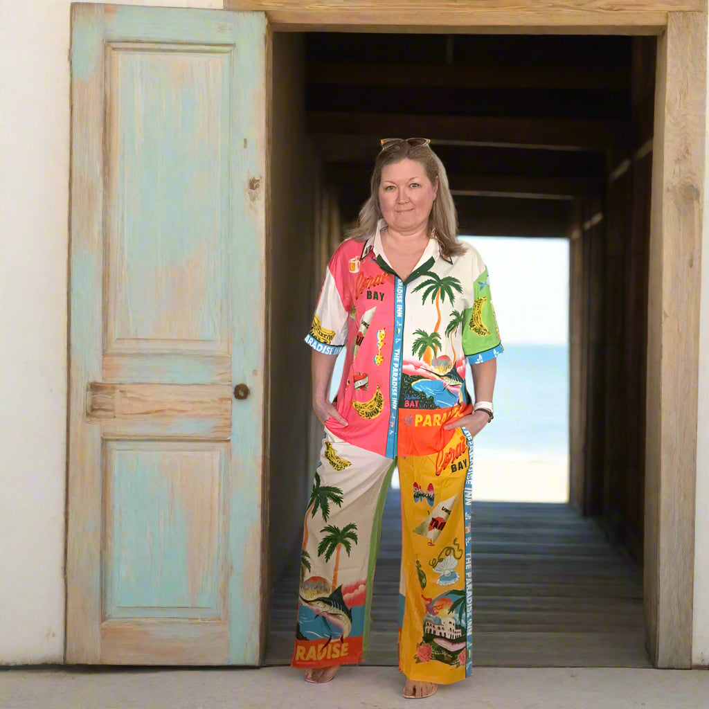 Printed Half Sleeve Shirt and Wide Leg Pants Set Apparel and Accessories