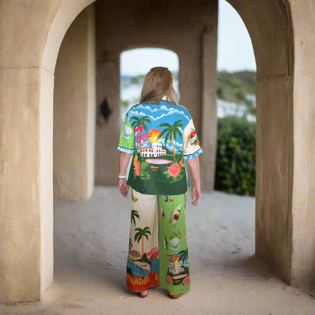 Printed Half Sleeve Shirt and Wide Leg Pants Set Apparel and Accessories