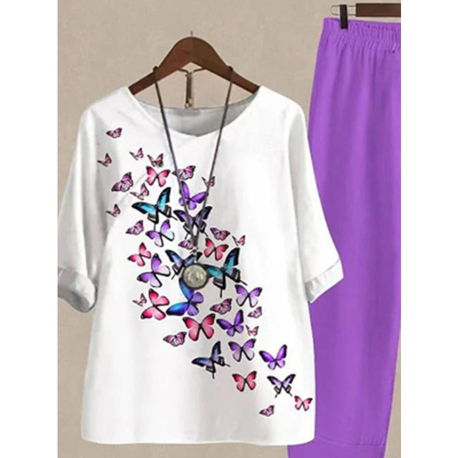 Printed Half Sleeve Top and Pants Set Apparel and Accessories