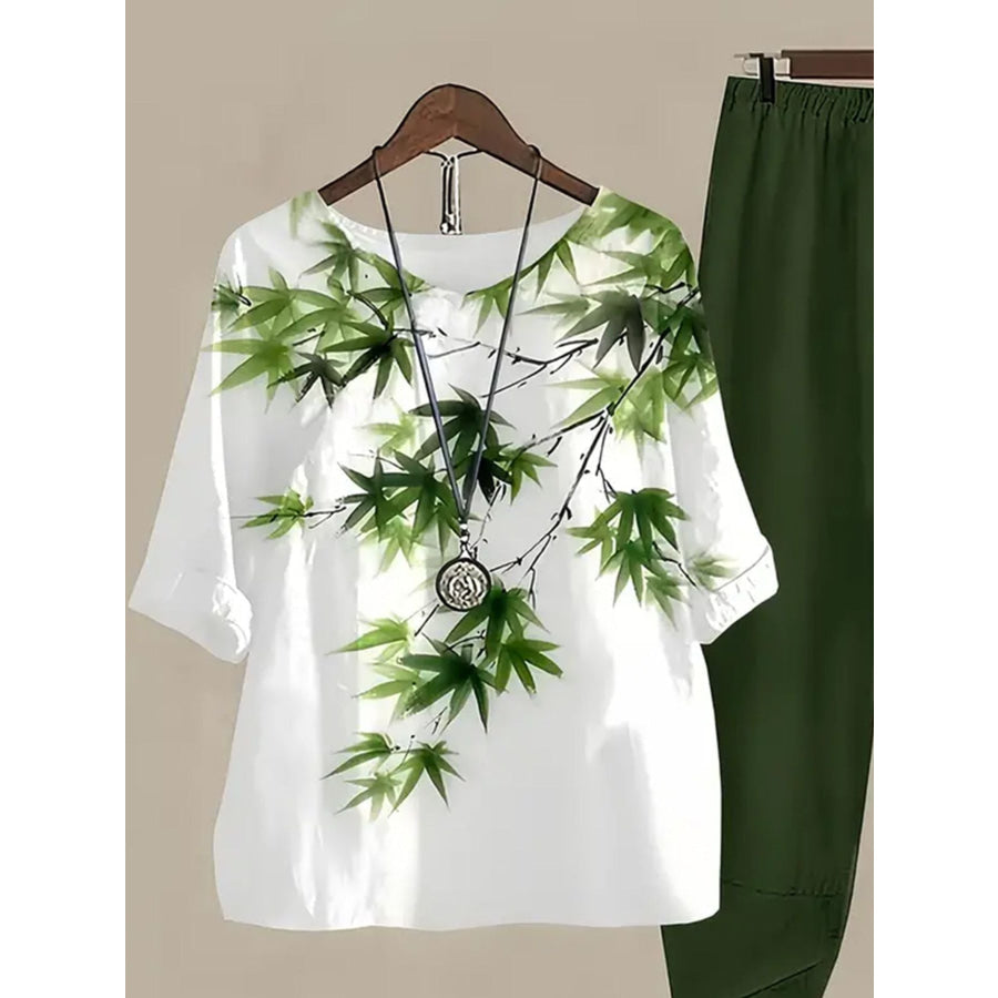 Printed Half Sleeve Top and Pants Set Apparel and Accessories