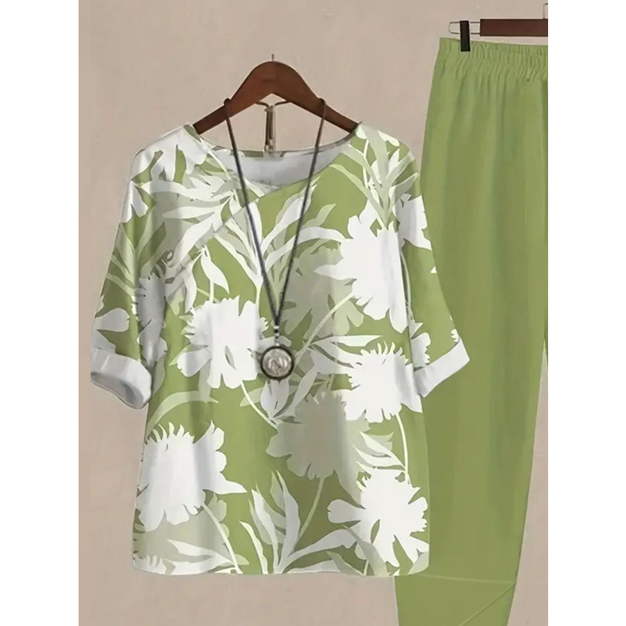 Printed Half Sleeve Top and Pants Set Apparel and Accessories