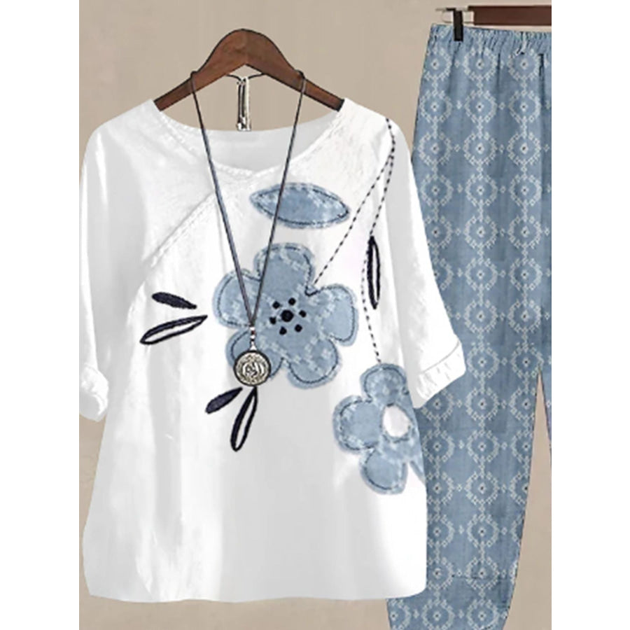 Printed Half Sleeve Top and Pants Set Apparel and Accessories