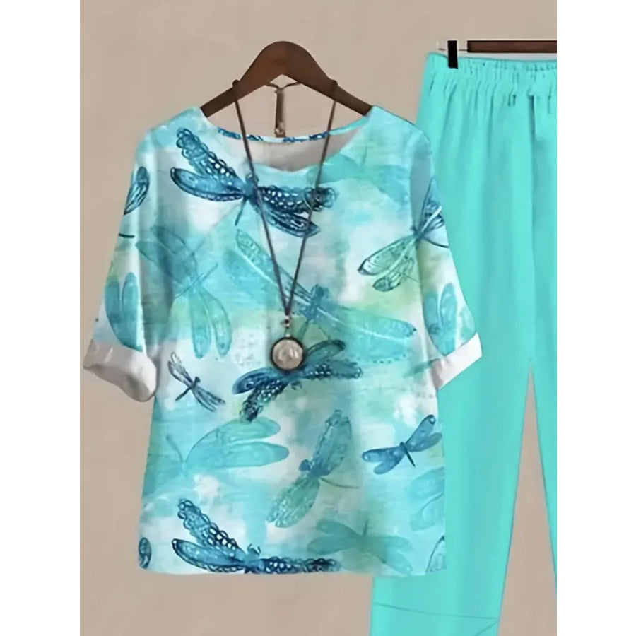 Printed Half Sleeve Top and Pants Set Apparel and Accessories