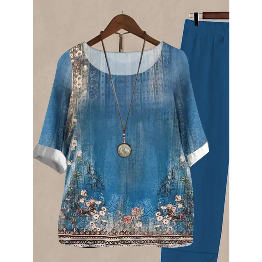 Printed Half Sleeve Top and Pants Set Apparel and Accessories