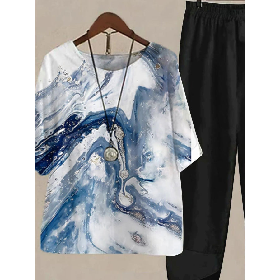Printed Half Sleeve Top and Pants Set Apparel and Accessories