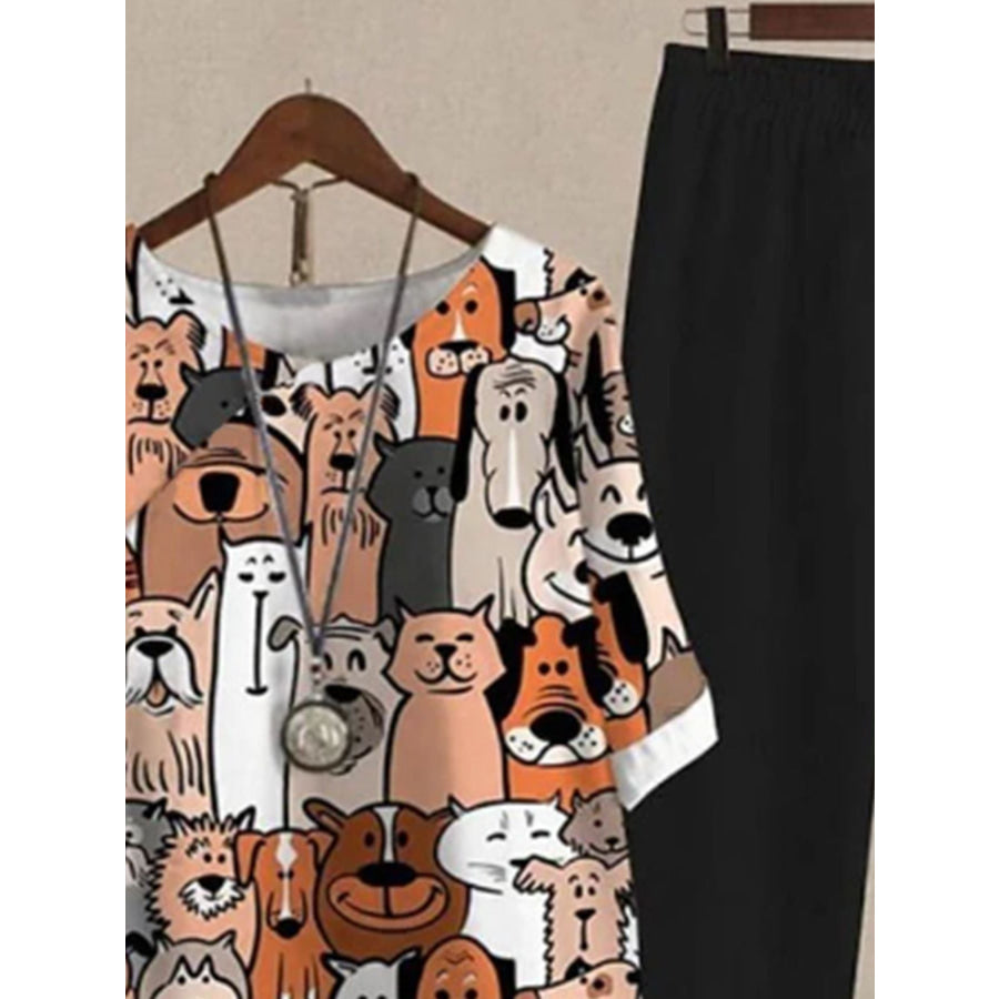 Printed Half Sleeve Top and Pants Set Apparel and Accessories