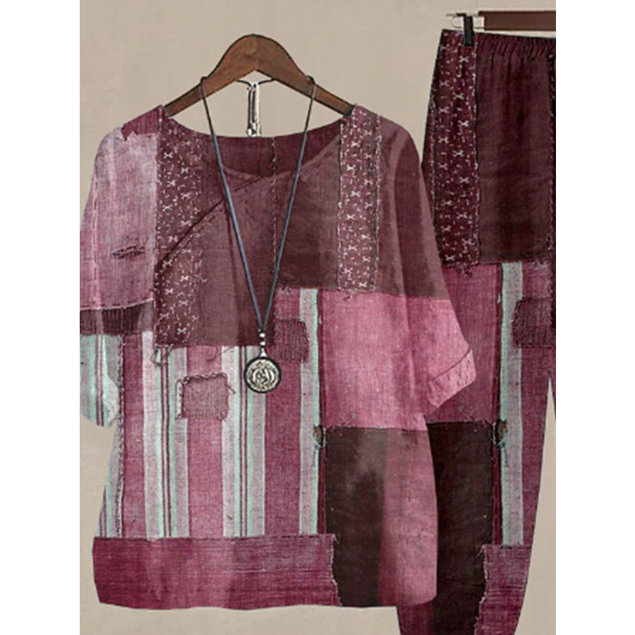 Printed Half Sleeve Top and Pants Set Apparel and Accessories