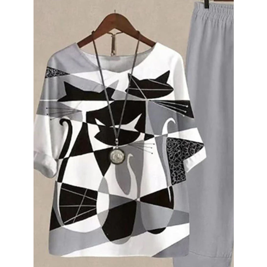 Printed Half Sleeve Top and Pants Set Apparel and Accessories