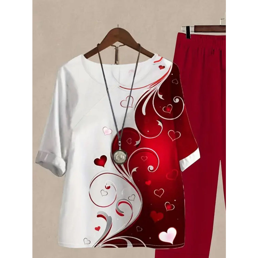 Printed Half Sleeve Top and Pants Set Apparel and Accessories