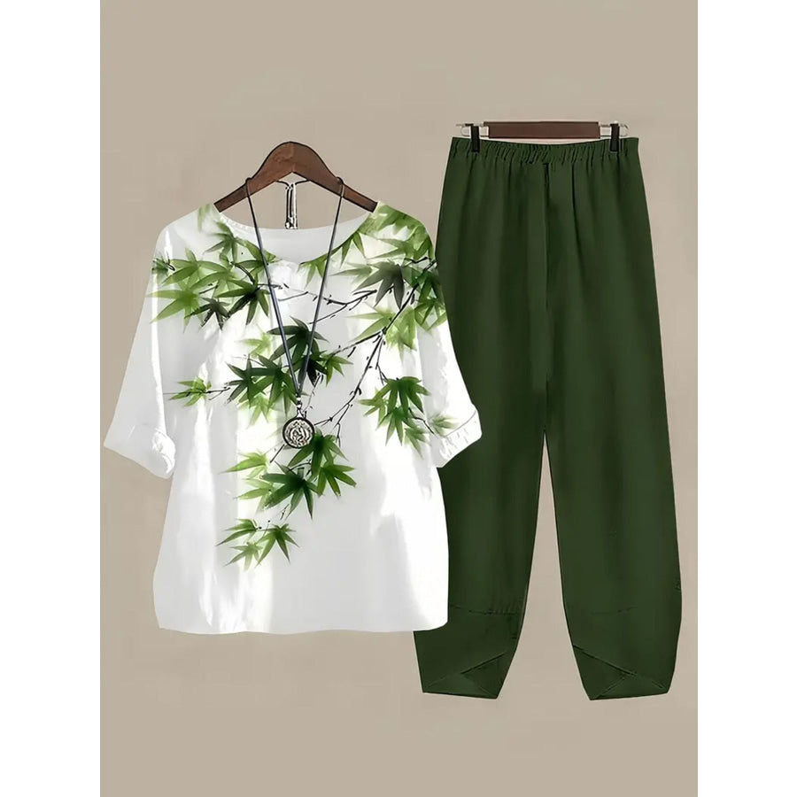 Printed Half Sleeve Top and Pants Set Black Forest / S Apparel and Accessories