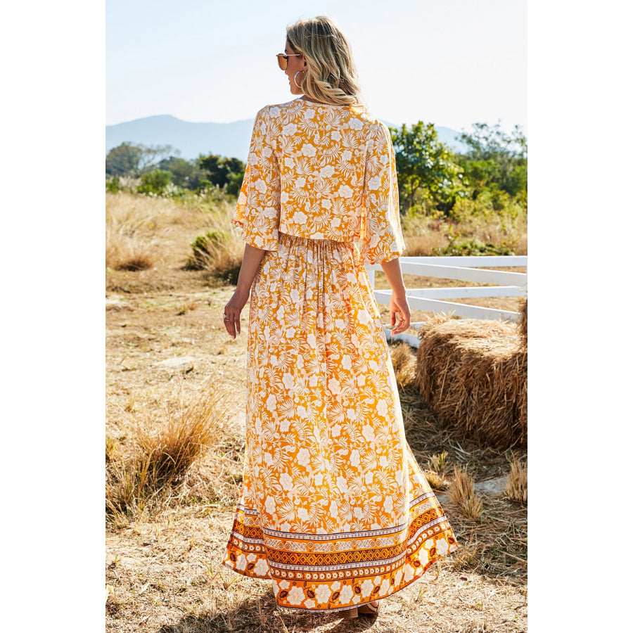 Printed Half Sleeve Top and Slit Skirt Set Sherbet / S Apparel Accessories