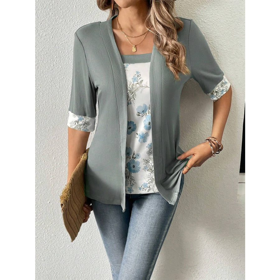 Printed Half Sleeve Top Gray / S Apparel and Accessories